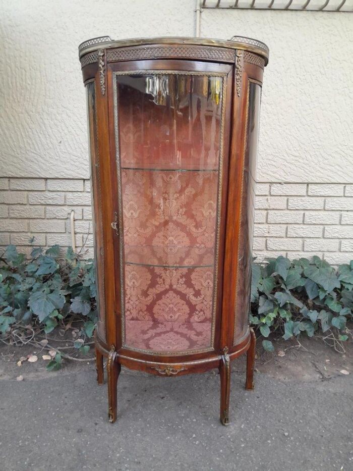 A 20th Century French Style Vitrine / Display Demi Lune Cabinet With Brass Gallery And Fittings