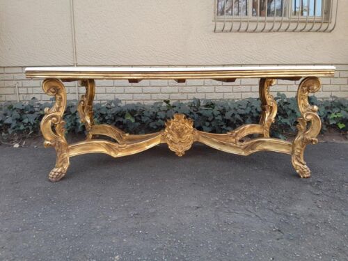 A 20TH Century Ornately Carved & Hand-Gilded Console/Entrance/Dining/Drinks Table with Cream Marble Top