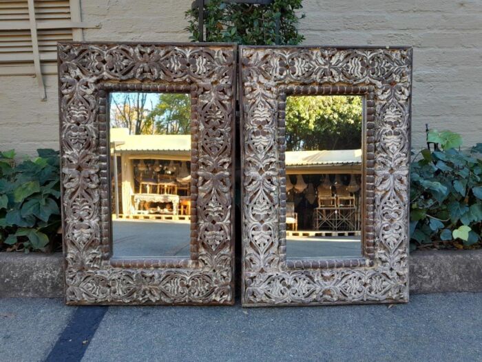 A Pair of Heavily Carved Ornate Floral Mirrors in A Distressed Contemporary Finish - Image 2