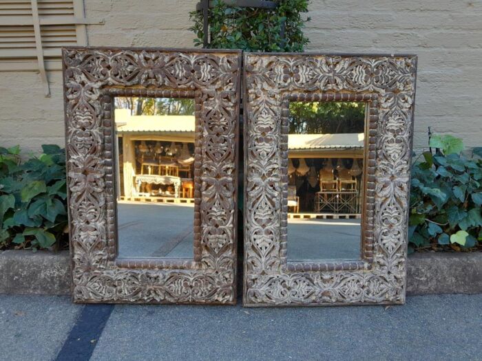 A Pair of Heavily Carved Ornate Floral Mirrors in A Distressed Contemporary Finish - Image 3