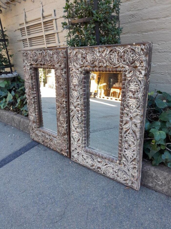 A Pair of Heavily Carved Ornate Floral Mirrors in A Distressed Contemporary Finish - Image 4