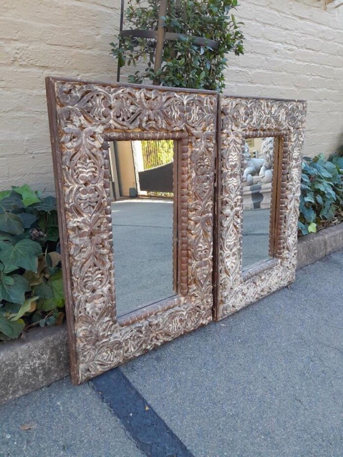 A Pair of Heavily Carved Ornate Floral Mirrors in A Distressed Contemporary Finish - Image 5