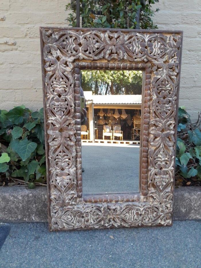 A Pair of Heavily Carved Ornate Floral Mirrors in A Distressed Contemporary Finish - Image 6