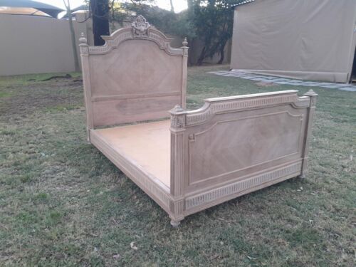 A Late 19th/Early 20TH Century French Rococo Heavily Carved Double Size Bed in a Bleached  Contemporary Finish