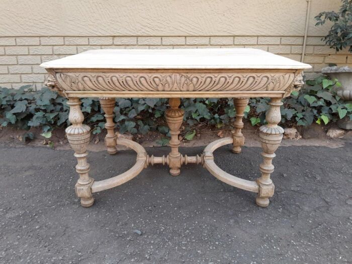 A 19th Century Dutch Heavily Carved Oak Table In A Contemporary Bleached Finish