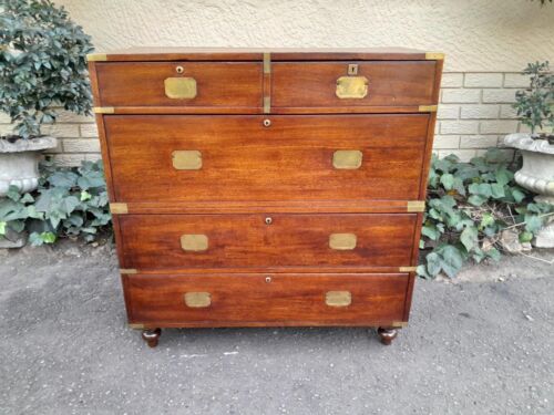 An Antique 19th Century Teak and Brass Military Chest