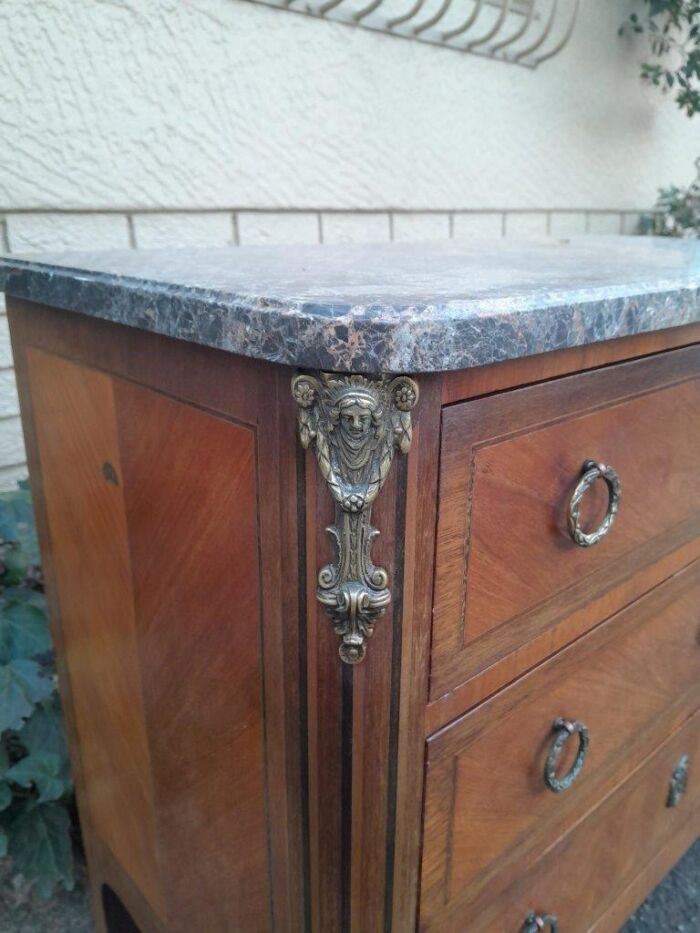 An Antique Kingswood and Gilt Metal Mounted Chest of Drawers with Marble Top - Image 7