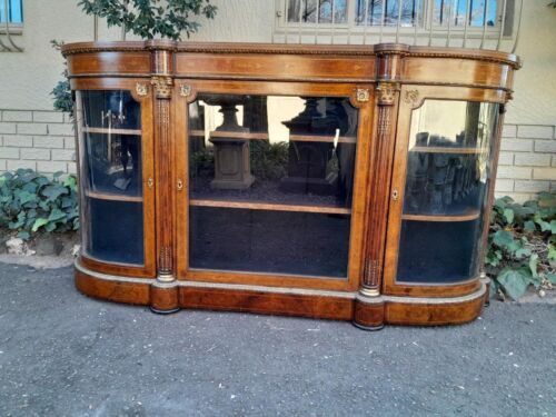 A 19th Century Circa 1860 Burr Walnut And Satinwood Credenza  /  Server  /  Buffet With Gild Metal Mounts Of Large Proportions