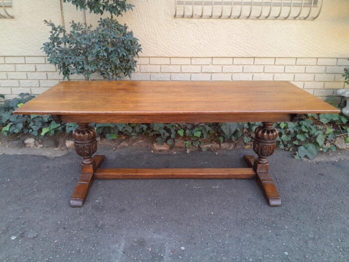 A 19th Century Circa 1900 Heavily Carved Oak Refectory Table