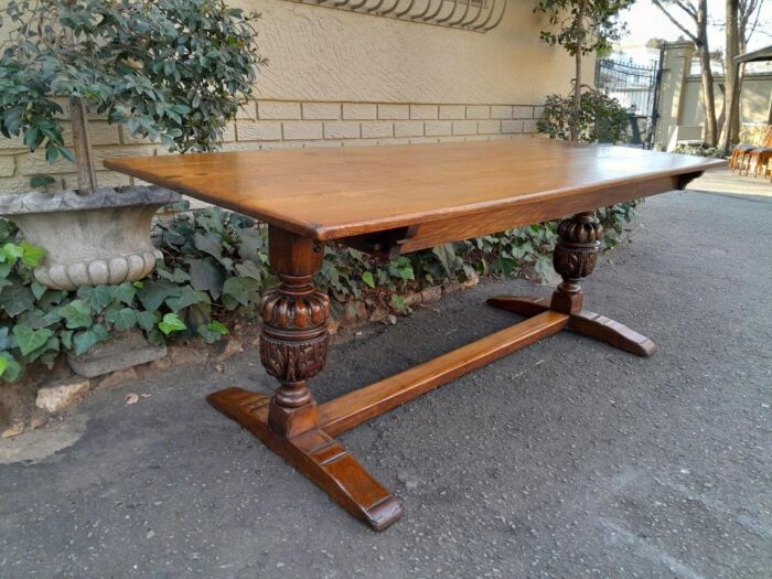 A 19th Century Circa 1900 Heavily Carved Oak Refectory Table - Image 4