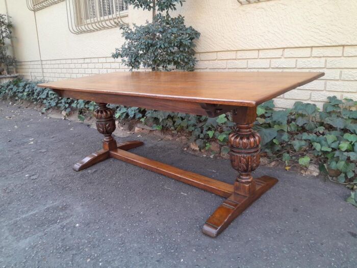 A 19th Century Circa 1900 Heavily Carved Oak Refectory Table - Image 5