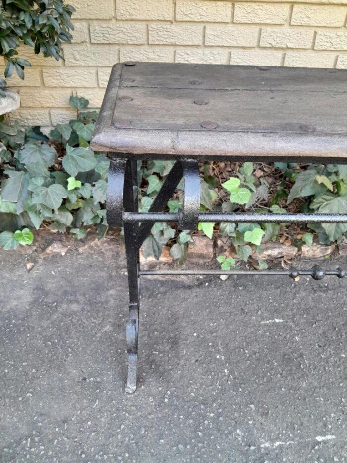 A 20th Century Wrought Iron and Hardwood Top Console Table - Image 7