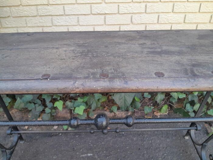 A 20th Century Wrought Iron and Hardwood Top Console Table - Image 9