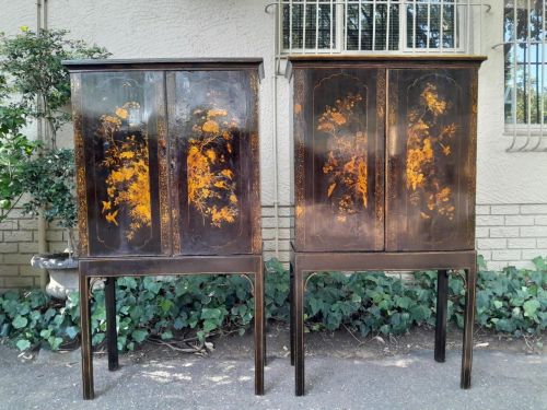 An 18th  / 19th Century Pair of English Chinoiserie Cabinets on Stands