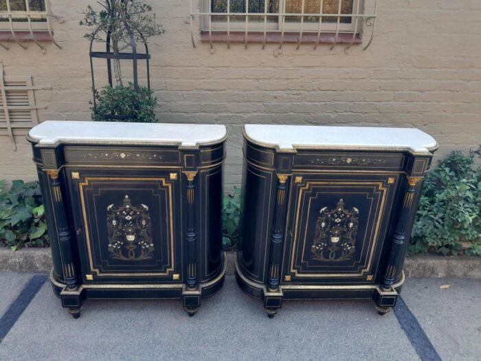 Ormolu and Marble Cabinets With Marble Tops with locks and Keys