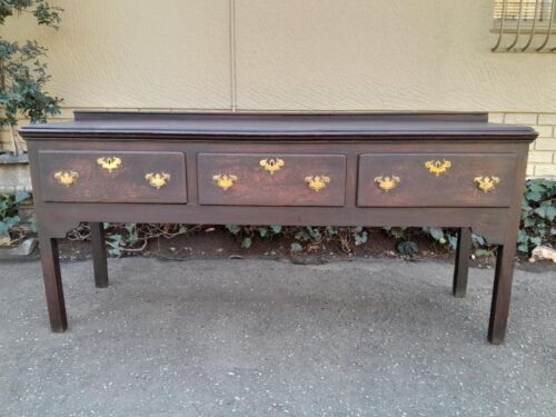 An Antique Georgian Oak Server with Three Drawers and Brass Handles Good Patina