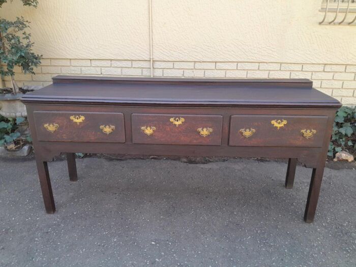 An Antique Georgian Oak Server with Three Drawers and Brass Handles Good Patina - Image 2