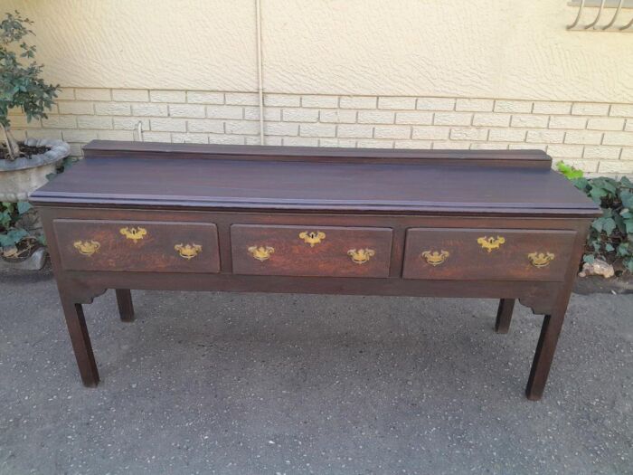 An Antique Georgian Oak Server with Three Drawers and Brass Handles Good Patina - Image 3