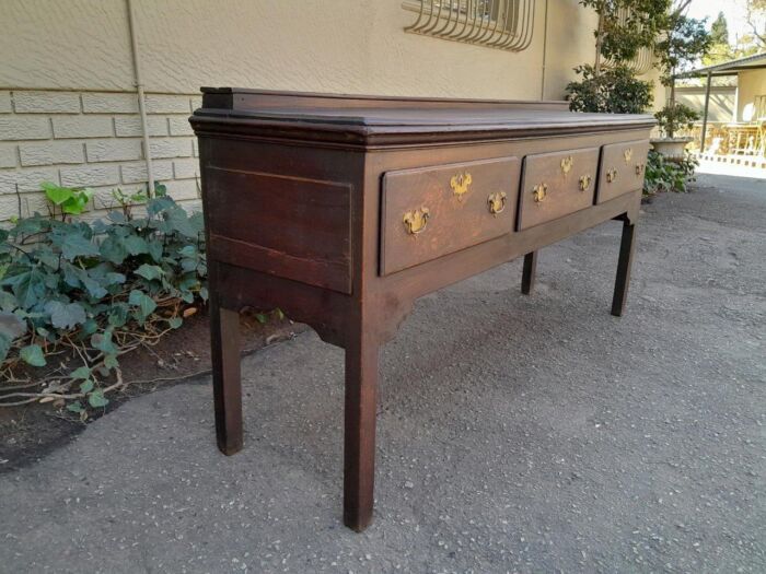 An Antique Georgian Oak Server with Three Drawers and Brass Handles Good Patina - Image 5