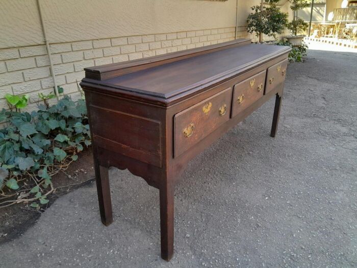 An Antique Georgian Oak Server with Three Drawers and Brass Handles Good Patina - Image 6