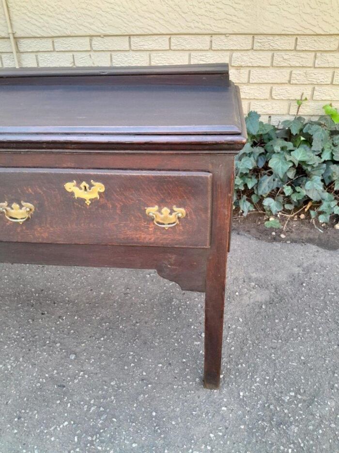 An Antique Georgian Oak Server with Three Drawers and Brass Handles Good Patina - Image 8