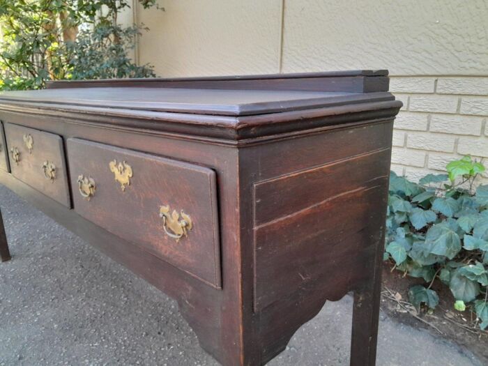 An Antique Georgian Oak Server with Three Drawers and Brass Handles Good Patina - Image 9