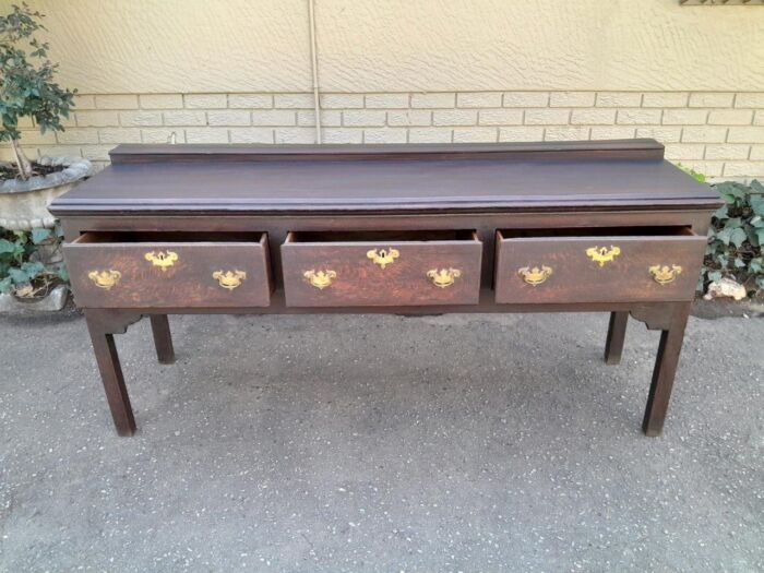 An Antique Georgian Oak Server with Three Drawers and Brass Handles Good Patina - Image 10