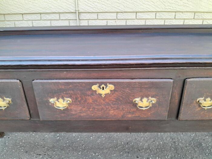 An Antique Georgian Oak Server with Three Drawers and Brass Handles Good Patina - Image 11