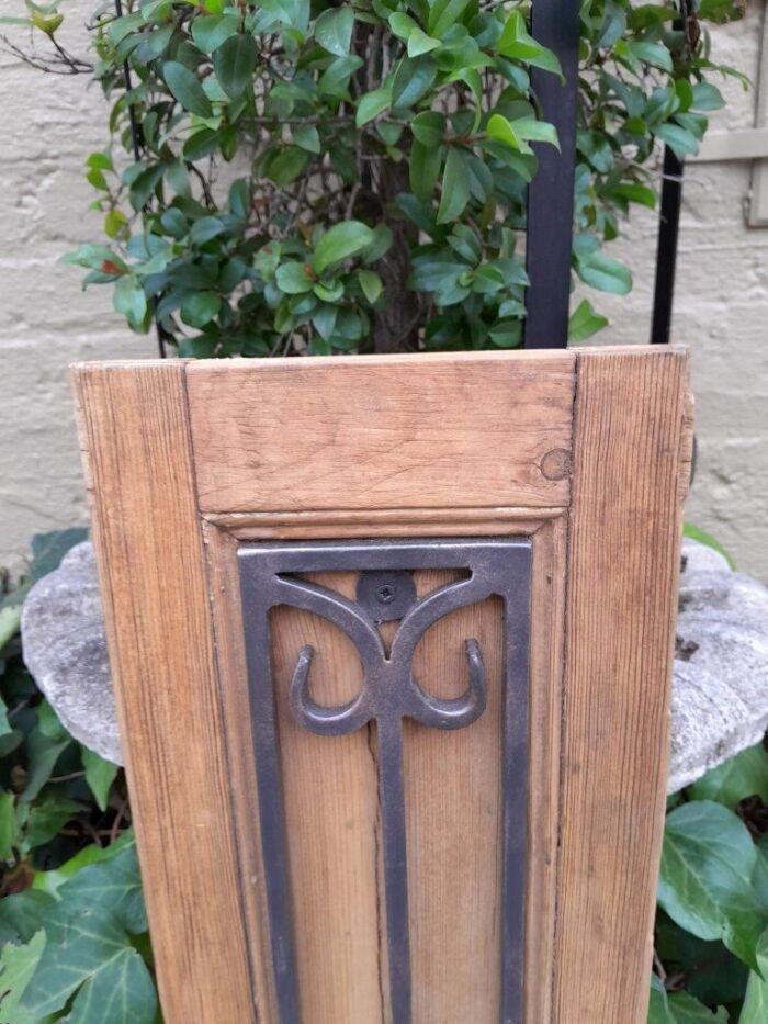 A 20th Century Pair of French Decorative Bevelled Wooden Wall Panels with Wrought Iron Design Elements In a Contemporary Bleached Finish (For Either Side of a Mirror) - Image 7