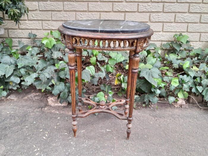 An Antique French Giltwood Table with Marble Top - Image 2