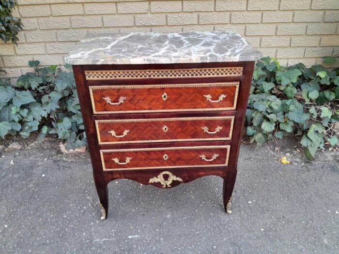 A 20th Century Parquetry Chest Of Drawers With Gilt Mounts And Marble Top - Image 2