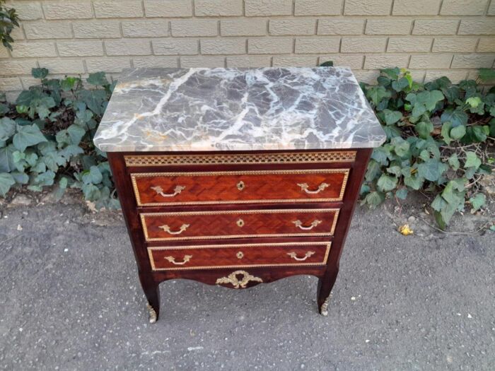 A 20th Century Parquetry Chest Of Drawers With Gilt Mounts And Marble Top - Image 3