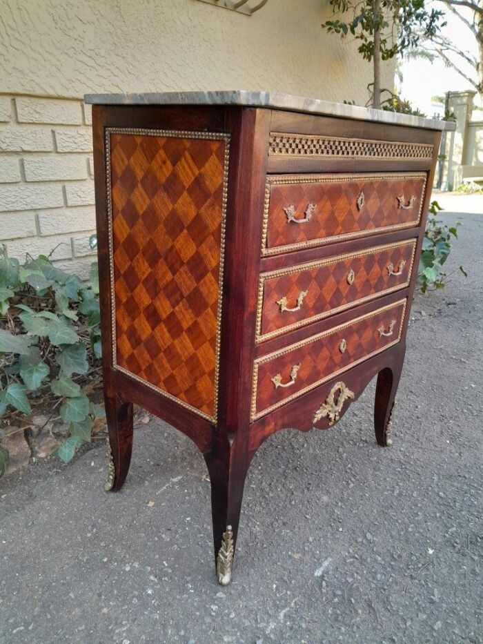 A 20th Century Parquetry Chest Of Drawers With Gilt Mounts And Marble Top - Image 5