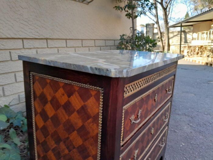 A 20th Century Parquetry Chest Of Drawers With Gilt Mounts And Marble Top - Image 6