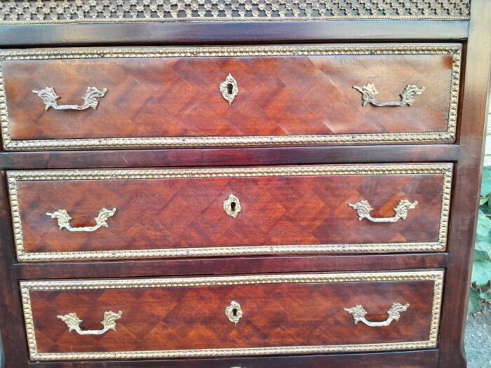 A 20th Century Parquetry Chest Of Drawers With Gilt Mounts And Marble Top - Image 8