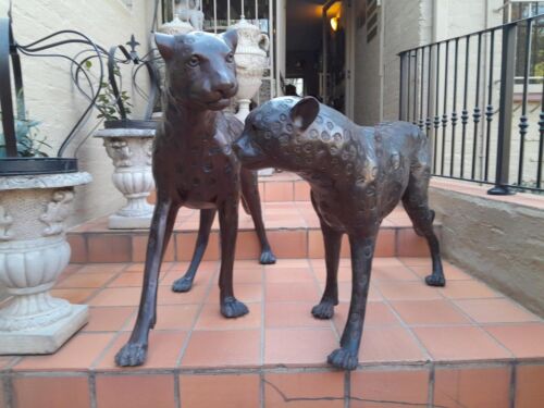 A Rare Pair Of Bronze Cheetah In Figurines Pair In A Patinated Finish ND