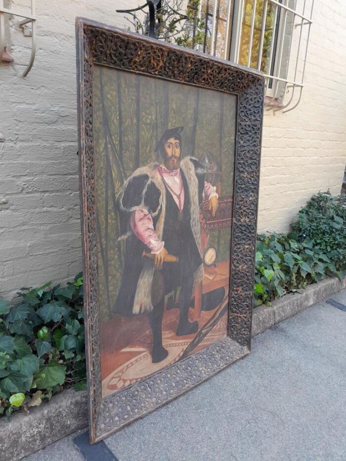 A 20th Century Painting of a Tudor Man in an Ornately Carved Wooden Frame of Large Proportion - Image 3