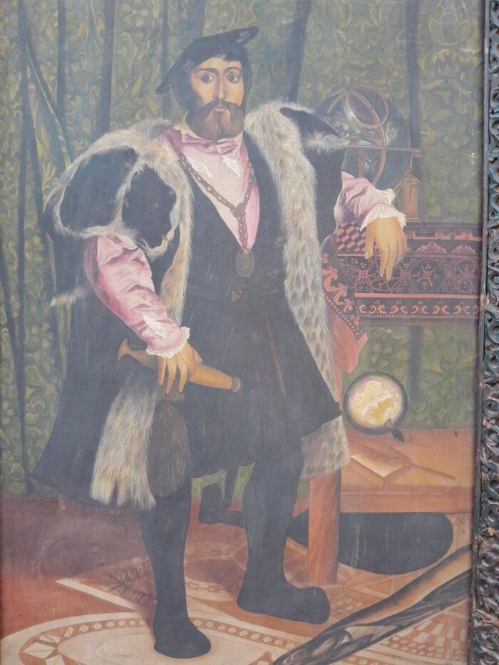 A 20th Century Painting of a Tudor Man in an Ornately Carved Wooden Frame of Large Proportion - Image 4