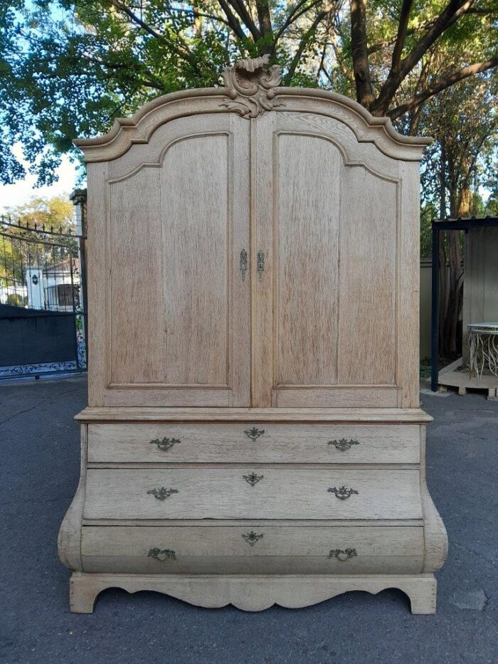 An 18th Century Dutch Oak Armoire Bombe in a Contemporary Bleached Finish