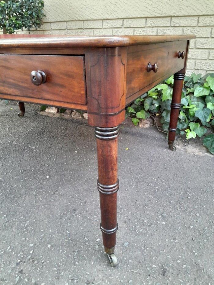 An Antique Early 19th Century George IV Mahogany Writing With Gilt Tooled Leather Top And Drawers With Brass Cap - Image 12