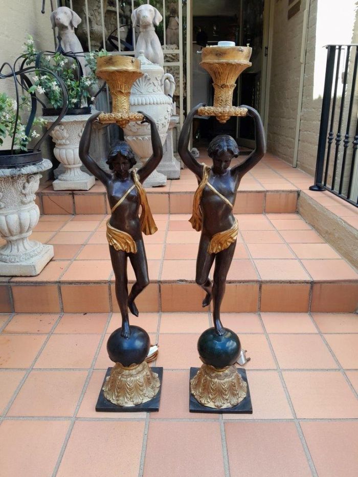 A 20th Century Pair of Large Size Bronze Blackamoor Torchere Lamps - Image 2