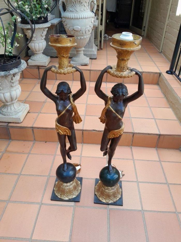 A 20th Century Pair of Large Size Bronze Blackamoor Torchere Lamps - Image 3