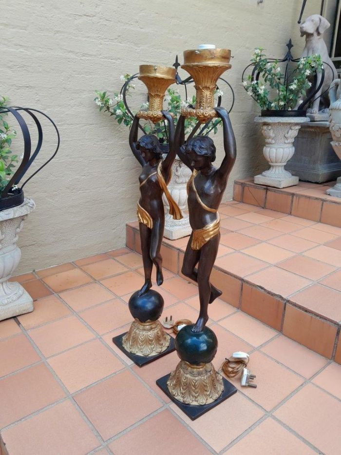 A 20th Century Pair of Large Size Bronze Blackamoor Torchere Lamps - Image 4