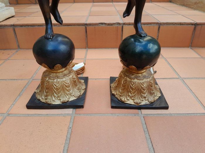 A 20th Century Pair of Large Size Bronze Blackamoor Torchere Lamps - Image 5