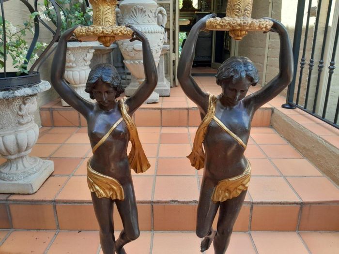 A 20th Century Pair of Large Size Bronze Blackamoor Torchere Lamps - Image 6