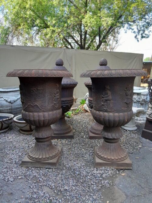 A Pair of 20th Century French Cast Iron Urns of Large