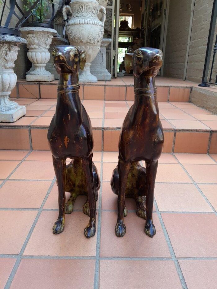 A 20th Century Pair of Life-Size Spelter and Patinated Greyhounds