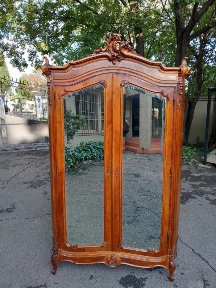 A 20th Century French Louis XV Style Walnut Armoire with Bevelled Mirrors - Image 2