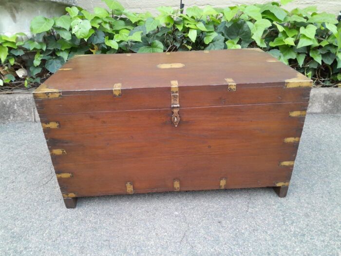 An Early 1900 Anglo Indian Brass Bound Military Campaign Chest with Brass Hardware - Image 2