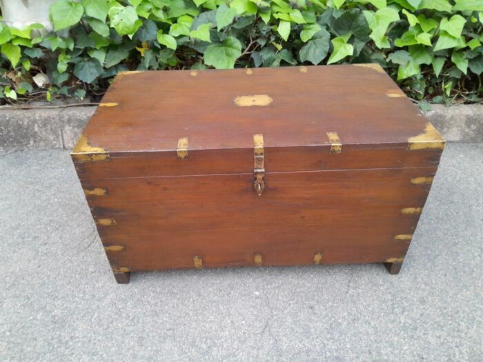 An Early 1900 Anglo Indian Brass Bound Military Campaign Chest with Brass Hardware - Image 3